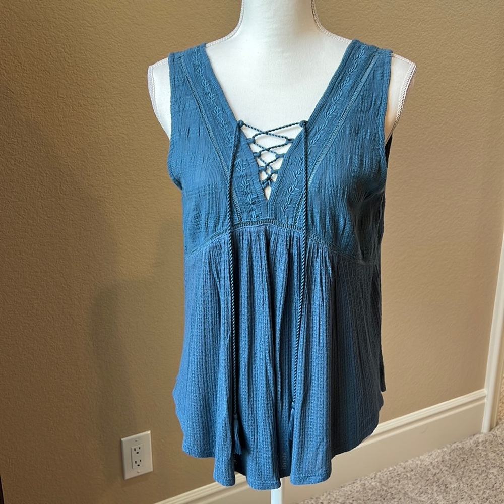 Lucky Brand Teal Blue Tie up Tank Top